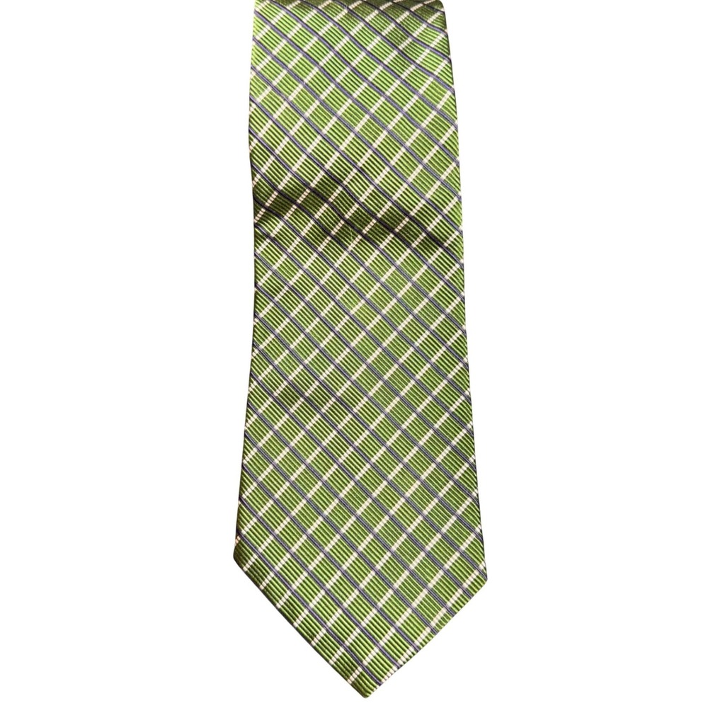 Lauren Ralph Lauren Mens Green Plaid Silk Cotton Necktie Hand Finished USA